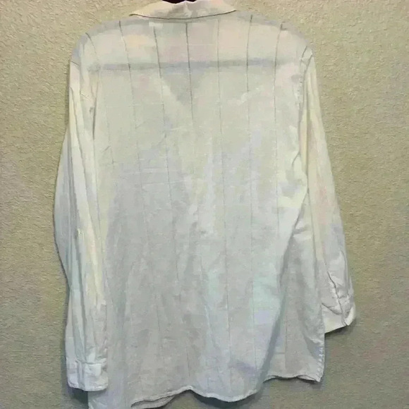 Victoria Jones white linen button down sz 2x lightweight casual floral *flaw - Picture 8 of 11
